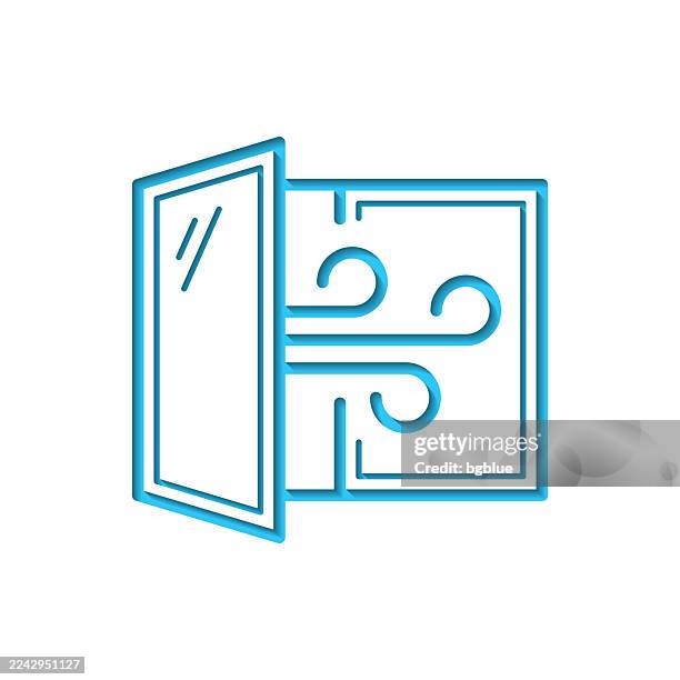 illustrations, cliparts, dessins animés et icônes de fenêtre ouverte - aérer la pièce. icône découpée sur du papier blanc avec fond bleu - papier essuie tout