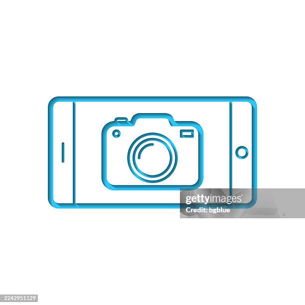 smartphone with camera. icon cut out on white paper with blue background - digital camera interface stock illustrations