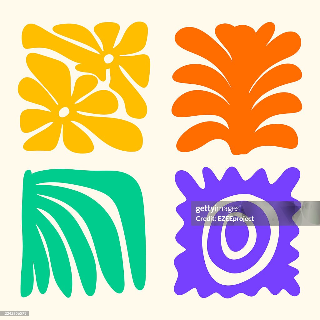 Set of Colorful Abstract Botanical Shapes. ​Modern Cut Out Style Floral Vector Elements. ​Abstract Fauvist Style Inspired Nature Forms. ​Vibrant Organic Shapes for Contemporary Art