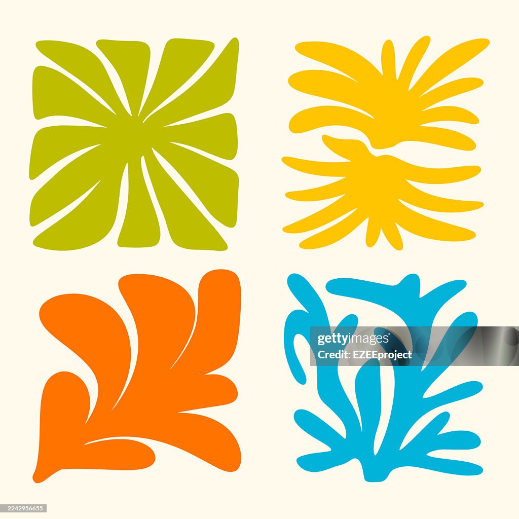 Set of Colorful Abstract Botanical Shapes. ​Modern Cut Out Style Floral Vector Elements. ​Abstract Fauvist Style Inspired Nature Forms. ​Vibrant Organic Shapes for Contemporary Art