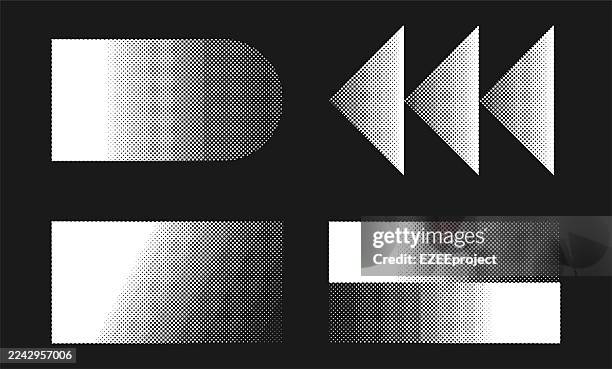 set of abstract halftone dot patterns. monochrome geometric halftone backgrounds collection. vector retro comic style dotted textures. black and white gradient and stripe halftone effects - multiple perspectives stock illustrations
