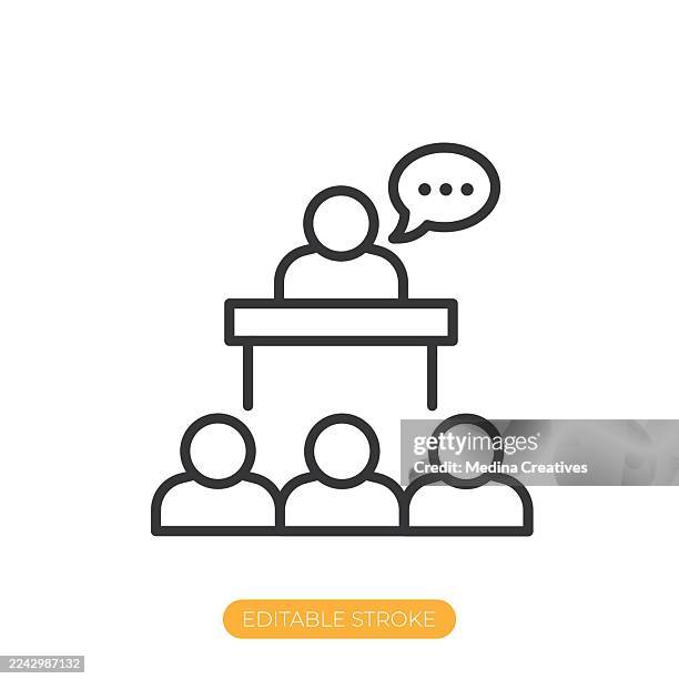 illustrations, cliparts, dessins animés et icônes de icône de la prise de parole en public. icône de ligne fine de trait modifiable - présentation discours