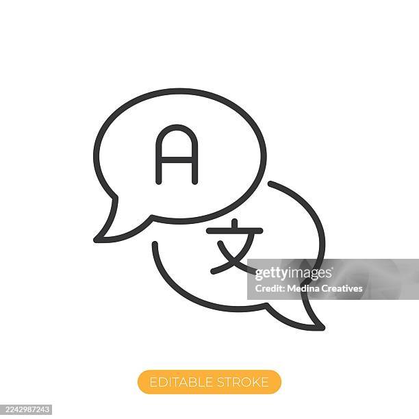 ilustraciones, imágenes clip art, dibujos animados e iconos de stock de icono de chat bilingüe. icono de línea fina de trazo editable - escritura no occidental