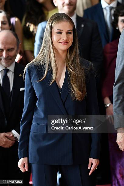Crown Princess Leonor of Spain attends several audiences during the "Princesa De Asturias" Awards at Reconquista Hotel on October 24, 2025 in Oviedo,...