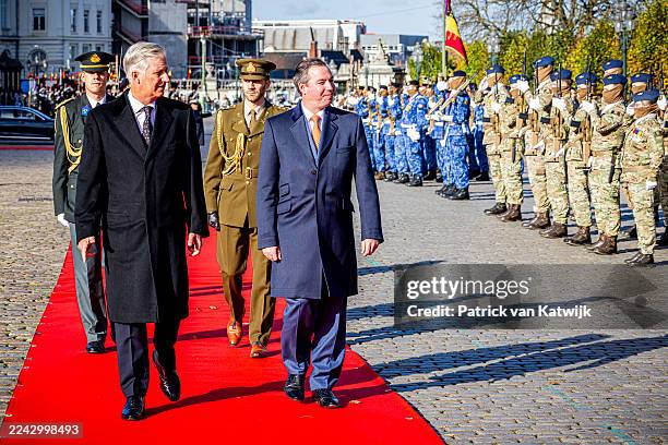 King Philippe of Belgium welcomes Grand Duke Guillaume of Luxembourg at the Royal Palace on October 24, 2025 in Brussels, Belgium. The new Grand Duke...
