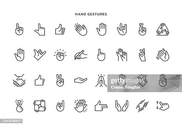 illustrations, cliparts, dessins animés et icônes de gestes de la main - icônes de ligne - lever la main