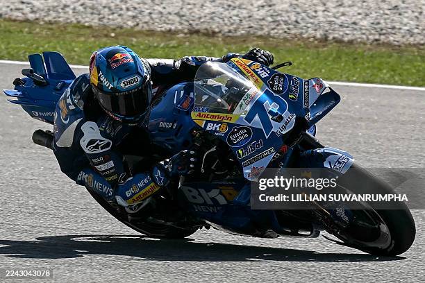 Gresini Racing MotoGP team's Spanish MotoGP rider Alex Marquez rides in the MotoGP Malaysian Grand Prix at the Sepang International Circuit in Sepang...