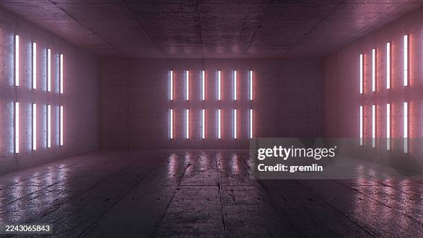 empty illuminated underground room - military bunker stock pictures, royalty-free photos & images