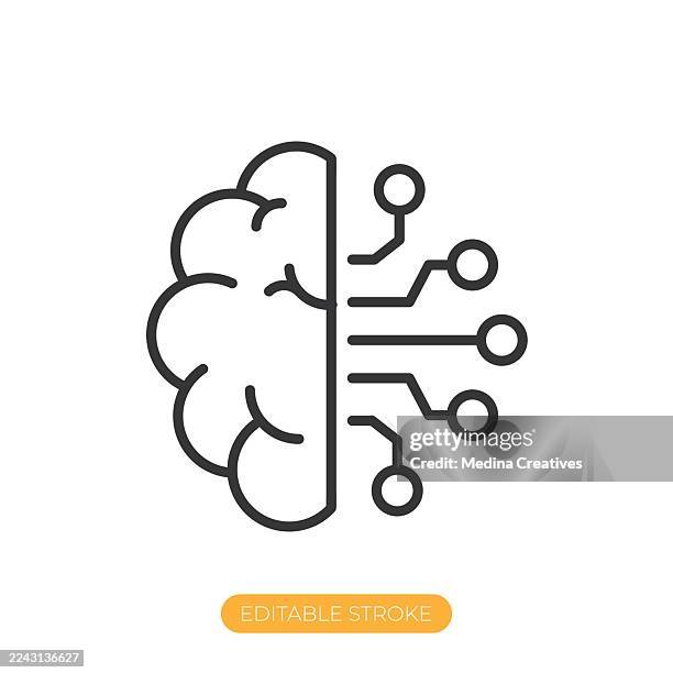 artificial intelligence icon. editable stroke thin line icon - artificial neuron stock illustrations