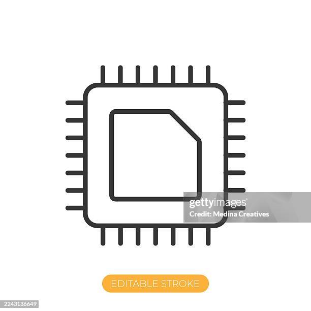computer chip icon. editable stroke thin line icon - core icon stock illustrations