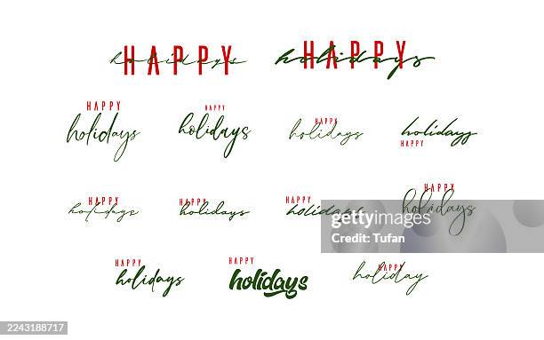 illustrazioni stock, clip art, cartoni animati e icone di tendenza di elegante tipografia scritta a mano di happy holidays nei colori rosso e verde, perfetta per biglietti di auguri, auguri stagionali, inviti digitali - buone vacanze frase breve