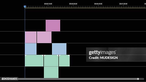 ilustraciones, imágenes clip art, dibujos animados e iconos de stock de diseño de interfaz de línea de tiempo vectorial para software de producción - panel de indicadores medios visuales