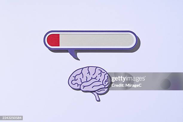 low energy red progress bar above brain, paper craft - over burdened stock pictures, royalty-free photos & images