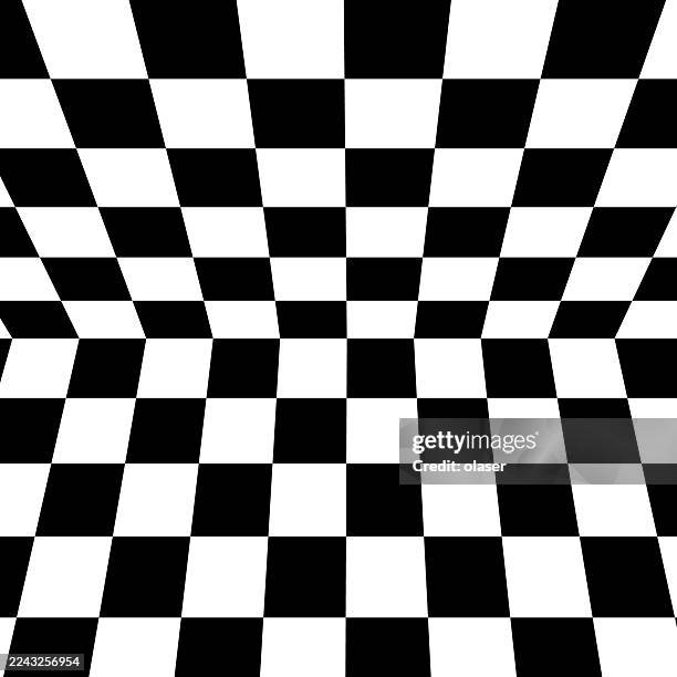 black and white checkered pattern with a warped perspective. - empty chess board stock illustrations