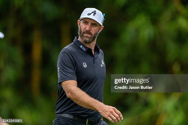 Dustin Johnson of the United States walks from the tee on hole 2 during the final round of the International Series Philippines at Sta. Elena Golf...