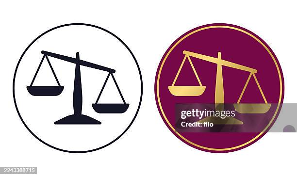 rechtswaage gleicher armausgleich anwaltskanzlei justiz symbol symbol - waage gewichtsmessinstrument stock-grafiken, -clipart, -cartoons und -symbole