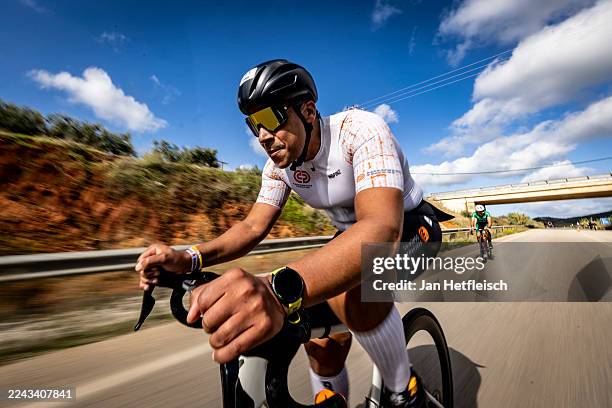 Paul Ainsworth of Great Britain competes in the bike leg during the 2025 Ironman 70.3 Costa Navarino on October 26, 2025 in Pylos, Greece.