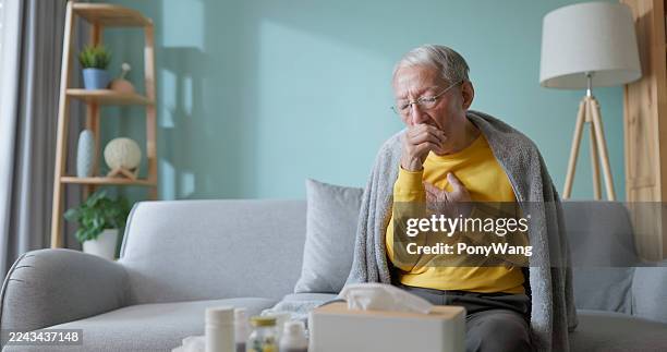 asian elderly get cold coughing - sinusitis stock pictures, royalty-free photos & images