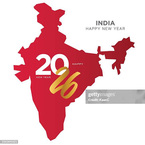india map concept design. 2026 happy new year. greeting card, banner, poster. vector illustration. - happy new year celebration in india stock illustrations