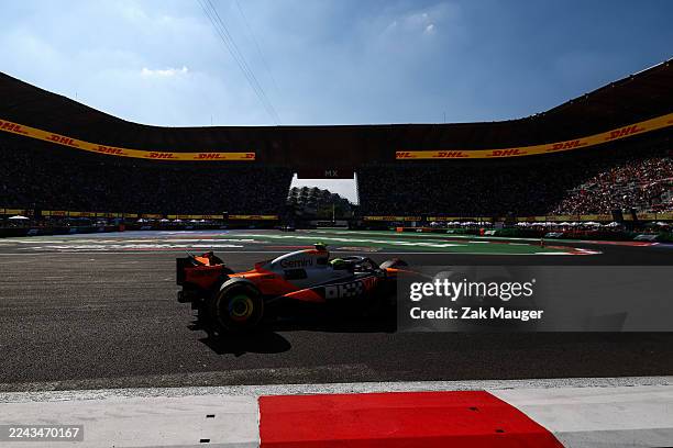 Lando Norris of Great Britain driving the McLaren MCL39 Mercedes on track during the F1 Grand Prix of Mexico at Autodromo Hermanos Rodriguez on...