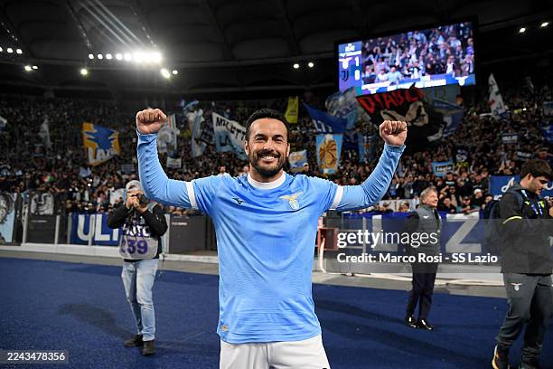 Pedro Rodriguez of SS Lazio celebrates a victory after the Serie A match between SS Lazio and Juventus FC at Stadio Olimpico on October 26, 2025 in...