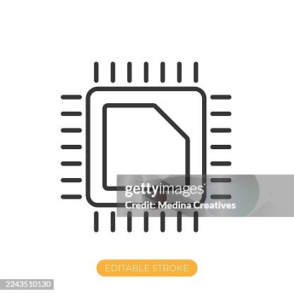 Generic microchip icon. Editable stroke thin line icon Generic microchip icon. Editable stroke thin line icon
