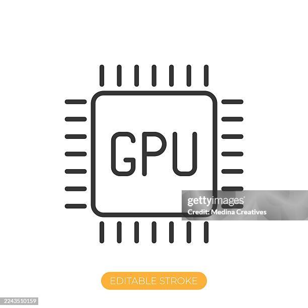 gpu chip icon. editable stroke thin line icon - core icon stock illustrations