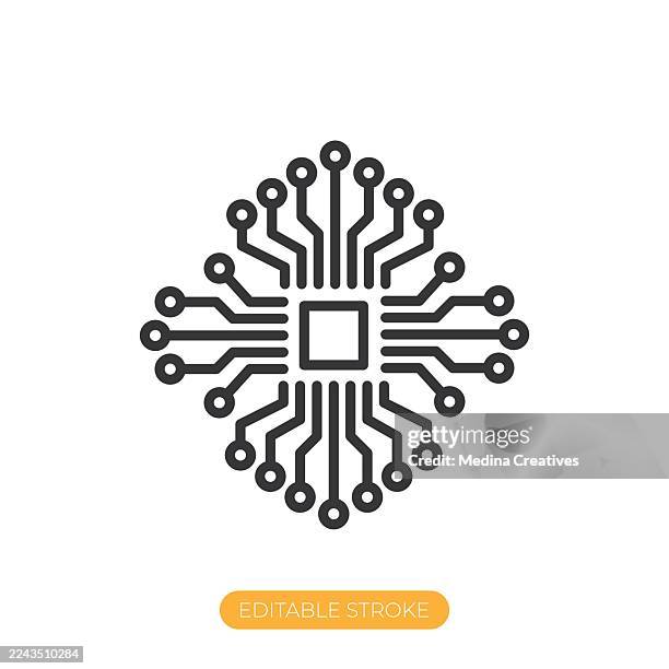 complex chip circuit board icon. editable stroke thin line icon - semiconductor stock illustrations