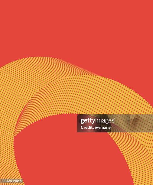3d orange swirl line geometric twisted abstract pattern in red background - mathematically generated pattern stock illustrations