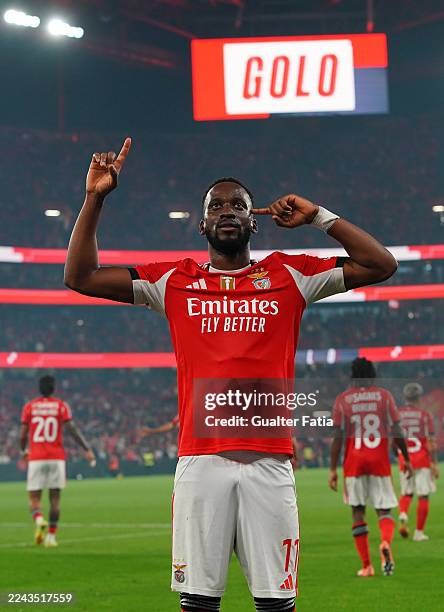 Dodi Lukebakio of SL Benfica celebrates after scoring a goal during the Allianz Cup match between SL Benfica and CD Tondela at Estadio da Luz on...