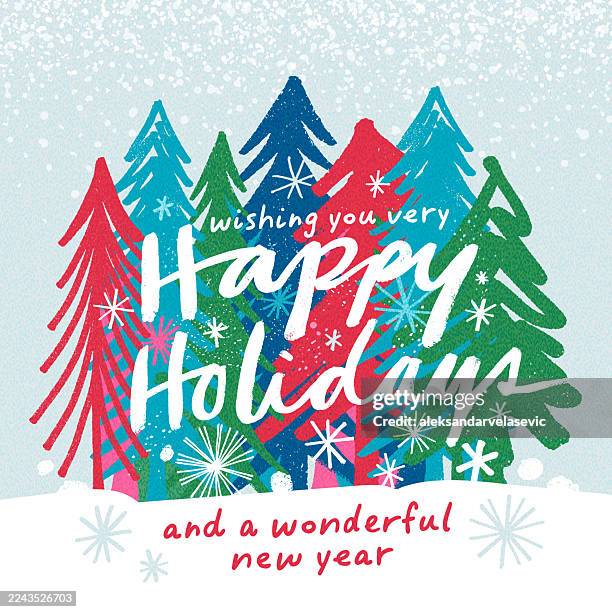 hand drawn christmas holiday card - happy holidays stock illustrations