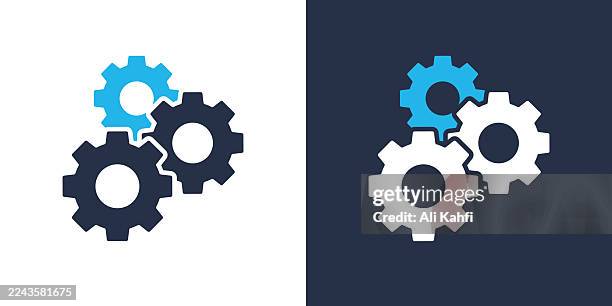 cogwheels glyph solid icon. solid icon that can be applied anywhere, simple, pixel perfect and modern style. - operational efficiency stock illustrations