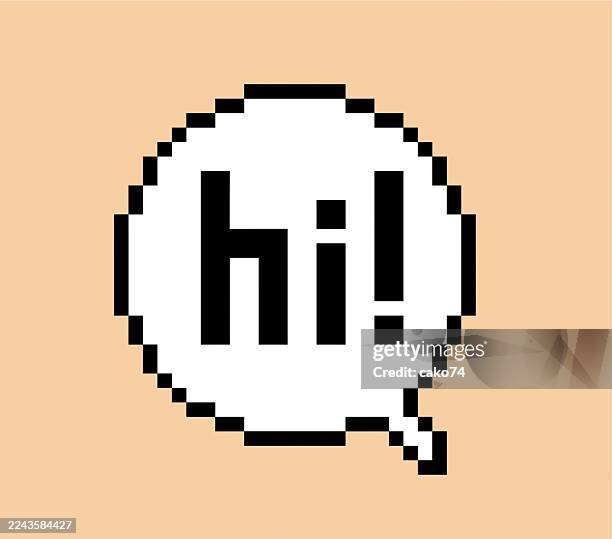 hi speech bubble pixel art - virtual conversation stock illustrations