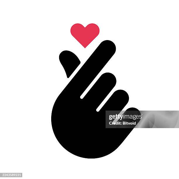 finger heart icon – love gesture, korean symbol, minimal vector design - korean culture stock illustrations