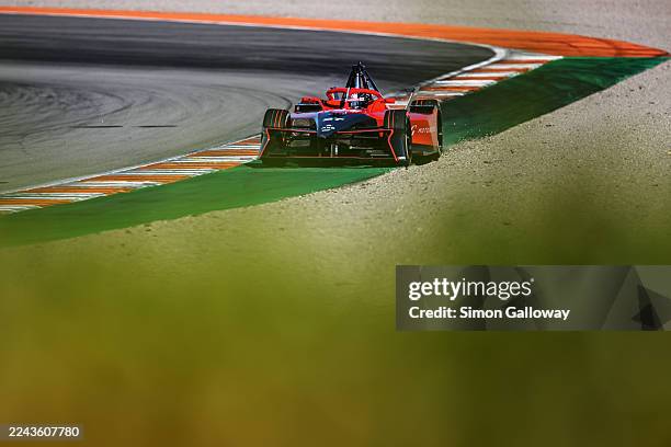 Jake Dennis of Great Britain driving the Andretti Formula E Porsche 99X Electric drives on track during Formula E Pre-Season Testing at Ricardo Tormo...