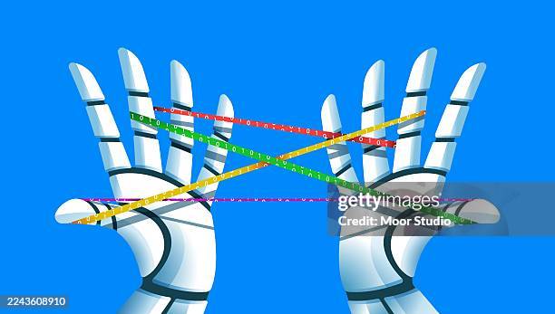robotic hands holding cat's cradle vector illustration - game programming stock illustrations