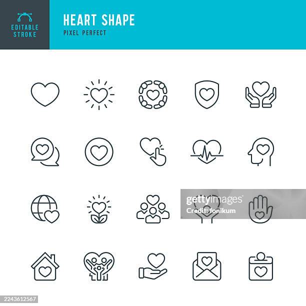 heart shape - thin line vector icon set. pixel perfect. editable stroke. the set consists of icons such as heart shape, love, charity, healthy lifestyle, heartbeat, donation box, helping hand. - healthy lifestyle stock illustrations