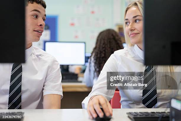 high school students having fun together in a computer class - funny mouse stock pictures, royalty-free photos & images