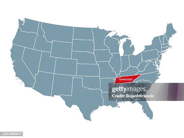 tennessee red marked on usa map. vector - tennessee map stock illustrations