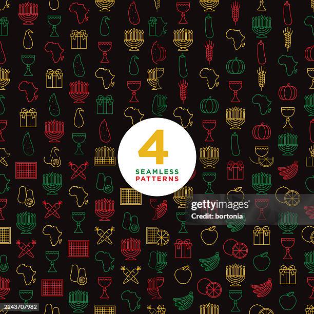 set of four kwanzaa seamless editable stroke icon patterns - kwanzaa stock illustrations