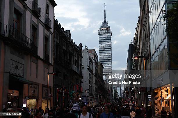 View of the Torre Latinoamericana and the Madero Street in Mexico City, Mexico on October 30, 2025.