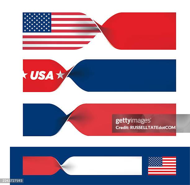 stockillustraties, clipart, cartoons en iconen met american red white and blue decorative folded ribbon stars and stripes usa flag - red white and blue ribbon