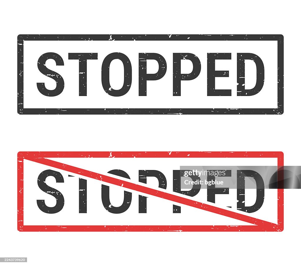 Stopped - Rubber stamps with crossed out stamp on white background