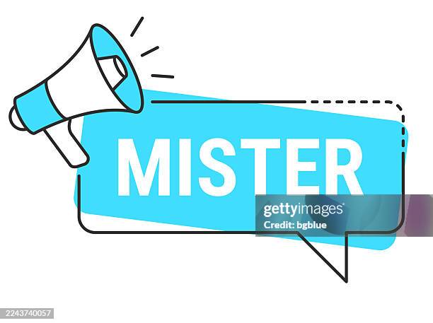 mister - speech bubble and megaphone on white background - megaphone vector logo stock illustrations