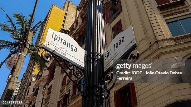 signs on the corner of ipiranga avenue and são joão avenue - avenue stock pictures, royalty-free photos & images