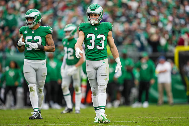 Cooper DeJean of the Philadelphia Eagles lines up before the snap during an NFL football game against the New York Giants at Lincoln Financial Field...