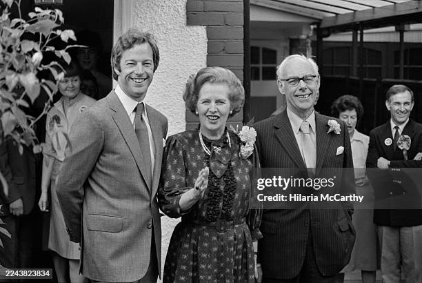 British businessman Mark Thatcher, with his parents, British politician Margaret Thatcher and British businessman Denis Thatcher, the day after the...