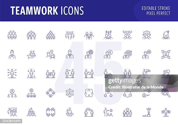teamwork editable stroke line icon set - work experience icon stock illustrations