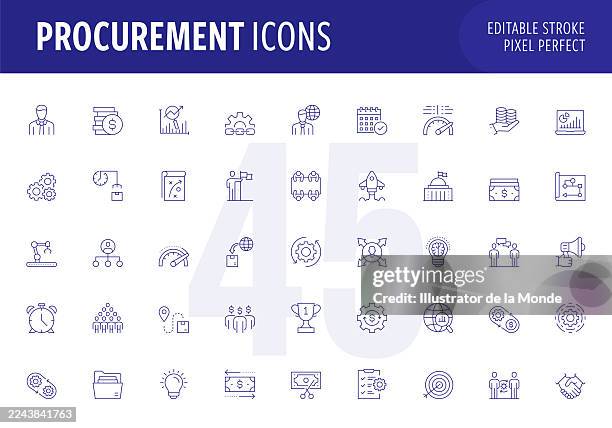 procurement editable stroke line icon set - inventory management software stock illustrations
