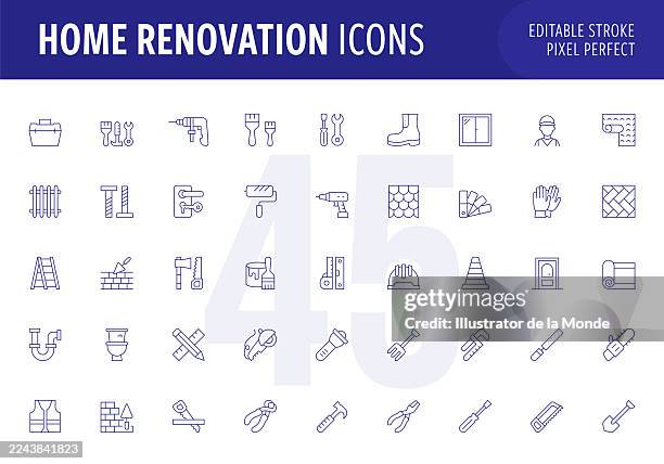 stockillustraties, clipart, cartoons en iconen met home renovation editable stroke line icon set - spijker